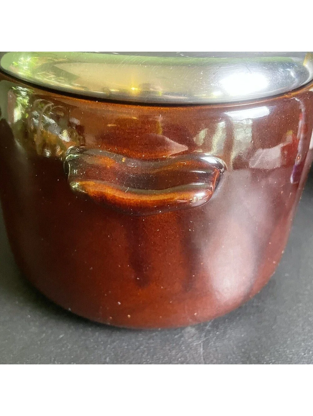 VTG 1970s Bean Pot Crock Brown Glazed Stoneware WESTBEND USA Pottery
